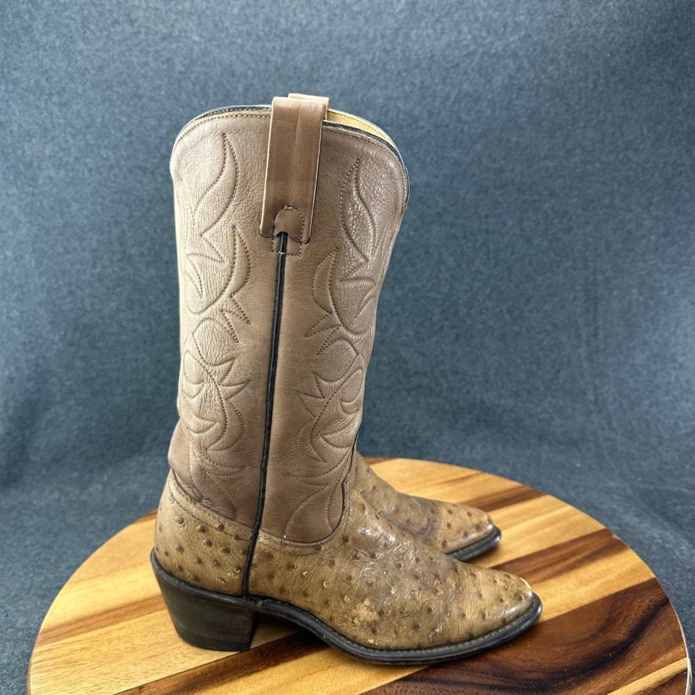 Acme Womens Ostrich Grain Cowhide Western Cowboy Boots Tan Brown 6.5 A 1173